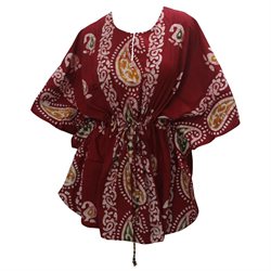 La Leela 100% Cotton Paisely Batik Printed Plus Size Beach Cover up Caftan