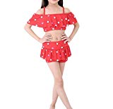 SMALLE Clearance Children Kids Girls Heart Dot Printed Ruffles Swimwear Swimsuit Set Outfits (4-6T, Red)