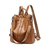 FIGROL Women Soft PU Leather Backpack Casual Travel Bag Multi-functional Waterproof Backpack with Headset Datecable Port(Brown)