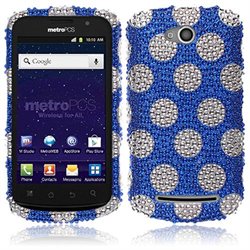 Coolpad Quattro 4G 5860E Hard Case Cover - Blue Dots With Full Bling Stones