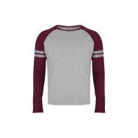 Brave Soul Men's Raglan Contrast Stripe Long Sleeve Top - Burgundy/Grey Marl