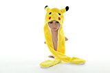 Plush Animal Ski Winter Snow Hats Hoods with Mittens Unisex Gloves (Long Pikachu)