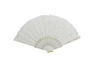 Peony Flower Print Rib Lace Trim Dancing Folding Hand Fan White For Ladies