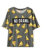 Vadim Women's Tops Pizza Letters Print T shirt Cute Cake Short Sleeve Size Large DT172