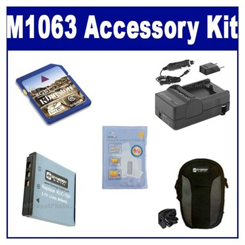 Kodak Easyshare M1063 Digital Camera Accessory Kit includes: SDKLIC7001 Battery, SDM-158 Charger, ZELCKSG Care & Cleaning, SDC-21 Case, KSD48GB Memory Card