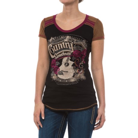Country Sweetheart Graphic Shirt - Faux-suede Trim, Short Sleeve (for Women)