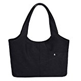 AIMTOPPY Bags, Vintage Women Pure Color Casual Tote Outdoor Bag Canvas Handbag Shoulder Bag (free, Black)