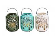 Benzara 38865 Beautifully Carved Ceramic Lantern 3 Assorted
