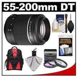 Sony Alpha 55-200mm f/4-5.6 DT SAM Zoom Lens with Backpack Case   3 UV/FLD/CPL Filters   Accessory Kit