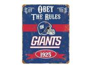 Party Animal Giants Vintage Metal Sign - 1 Each - Obey The Rules Print/message - 11.5" Width X 14.5" Height - Rectangular Shape - Heavy Duty, Embossed Lettering