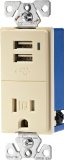 Cooper Wiring Devices TR7740A-K Combination USB Charger with Tamper Resistant Receptacle, 2-Pole, 3-Wire Grounding, Almond