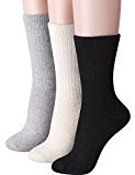 HASLRA Women's Wool Angora Blended Thick Ribbed Crew Socks 3 Pairs (MIX1)