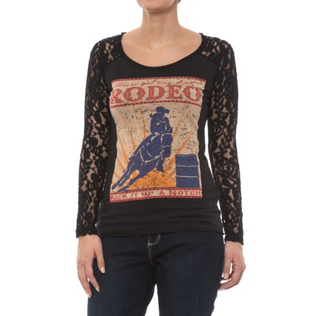 Lace Distress Wash T-shirt - Long Sleeve (for Women)