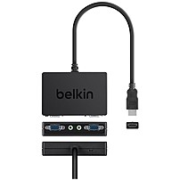 Belkin Hdmi To 2x Vga (f)   3.5 Mm Splitter Dongle - Hdmi/mini-phone/vga For Audio/video Device, Monitor, Projector, Notebook - 1 X Hdmi Male Digital Audio/video - 2 X Mini-phone Female Stereo Audio, 2 X Hd-15 Female Vga F2cd064