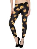 Simplicity Retro Burger Shop Leggings w/ Animated Cheeseburger Print, Black, M