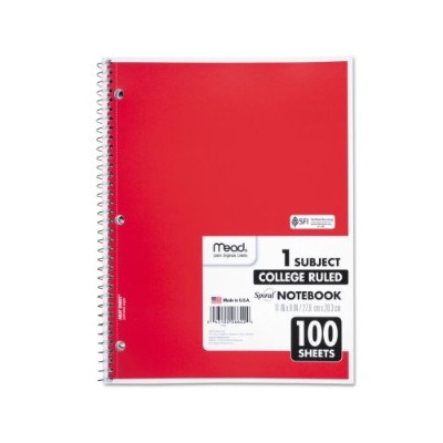 Mead Mea06622 Spiral Bound Notebook  Perforated  College Rule  8 X 10-1/2 - 100 Sheets