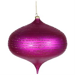 Pink Matte Glitter Stripes Shatterproof Christmas Onion Ornament 8 (200mm)