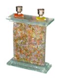 Shabbat Sabbat Candle Holders / Sticks Colorful Fused Glass With Metal 8.0