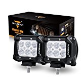 Auxbeam 2Pcs 4" CREE LED Work Light Bar 18W LED Pod Flood Beam 60 degree Waterproof for Off-road Van ATV SUV Jeep Boat Driving Lamp