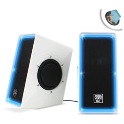 SonaVERSE O2i USB Computer Speaker System w/ LED Glow , Volume Control & Passive Woofers for Apple
