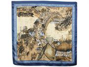 Along the River During the Qingming Festival Painting Silk Square Scarf - Blue