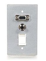 Cables To Go 40572 Single Keystone Wall Plate - 1 X 15-pin Hd-15 Female, 1 X Mini-phone Stereo 3.5 Mm Female - Brushed Aluminum