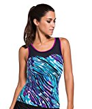 Aleumdr Purple Trim Greenish Graffiti Print Mesh Splice Tankini Top XL