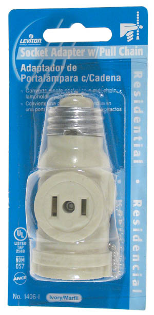 Leviton White 2 Outlet Lamp Socket & Pull Chain L12-1406-W