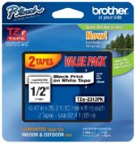 Brother P-touch ~1/2-Inch Standard Laminated Tape, Black on White, 26.2-Feet (2 Pack)
