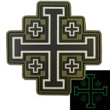 Glow Dark Olive Drab OD Jerusalem Cross Templar Crusaders Tactical Morale PVC Velcro Patch