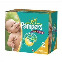Pampers Baby Dry Diapers Giant Pack Size # 2, 172 Count.