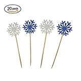 Kakasogo 20Pcs Silver and Blue Newest Gold Glitter Snowflake Cupcake Toppers Cake Picks for Wedding Bridal Marriage Engagement Anniversary Birthday Christmas Party Baby Shower Food Decoration