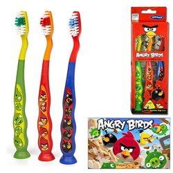 Angry Birds Soft Toothbrush Kids Childrens Oral Care Dental 3 Pack Suction Cup