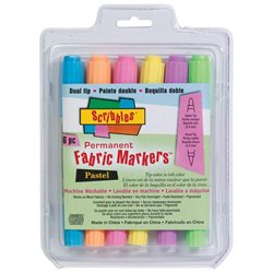 Scribbles Dual-Tip Permanent Fabric Markers 6/Pkg-Pastels