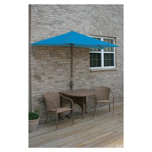 5 Piece Round Coffee Wicker and Blue Olefin Patio Furniture Set 9'