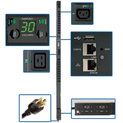 Tripplite Pdumvr30hvnetlx 5/5.8kw Single-phase Switched Pdu  Outlet Monitoring  208/240v Outlets (20 C13 & 4 C19)  0u  Lx Platform Interface  Taa