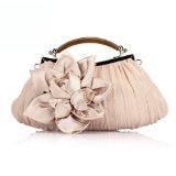 Elegant Extravagance Graceful Blouse Folds Wrinkles and Large Flower Decoration Stain Handbag for Lady Evening Bag Korean Style Bag Clutch-Beige