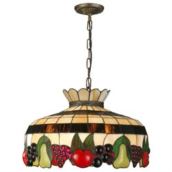 20 Antique Brass Mission-Style Fruitful Hand Rolled Art Glass Hanging Ceiling Light Fixture