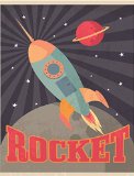 JP London PMUR2425 uStrip Peel and Stick Removable Wall Decal Sticker Mural, Retro Space Ship Rocket Flight, 4 x 3-Feet