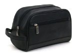 Kenneth Cole REACTION Men's Leather Zip Top Travel Kit,Black,One Size