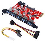 Inateck PCI-E to USB 3.0 (5 Ports) PCI Express Card and 15-Pin Power Connector, Red (KT5001)