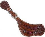 Showman Ladies Cowgirl Up Spur Strap Pink Glitter Inlay Floral Tooling Cut Out 