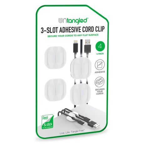 3-slot Adhesive Cord Clip - 4-pack