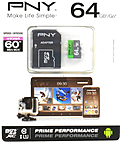 Pny P-sdux64u160gw-ge 64 Gb Microsd Card With Adapter - Class 10-  Micro Sdxc I - Prime Performance