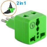 Yubi Power 2 in 1 Universal Travel Adapter with 2 Universal Outlets - Built in Surge Protector - Green - Type L for Chile, Ethiopia, Italy, Lybia, Syria, Tunisia, & Uruguay