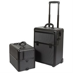 2in1 Aluminum Rolling Makeup Cosmetic Train Case 38 Lockable Wheeled Box Black
