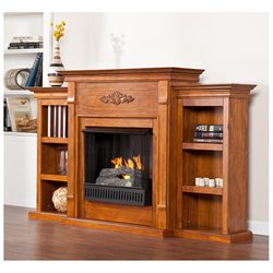 Gel Fireplace with Open Bookcase , Glazed Pine