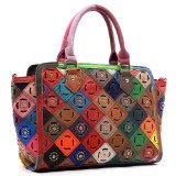 Genuine Leather Embellished Patchwork Satchel (Multi)