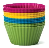 Baking Essentials Silicone Baking Cups, Set of 12 Reusable Cupcake Liners in Four Colors - USE for Muffin, Gelatin, Snacks, Frozen Treats, Ice Cream or Chocolate Shell-lined Dessert Molds, Non-stick (1)