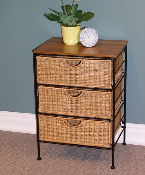 3 Drawer Wicker And Metal Chest - By 4d Concepts - 263069